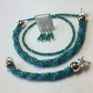 FINAL SALE PRICE Hand Woven Green/Blue Combo 3 Pc. Jewelry Set